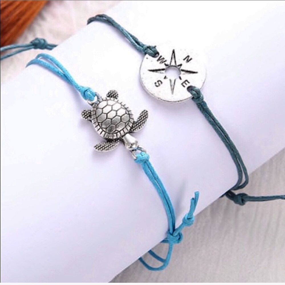 Blue Sea Turtle Compass Anklet Set - Picture 2 of 7